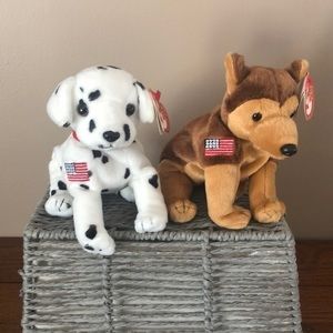 Rescue-FDNY and Courage-NYPD Dalmatian and German Shepard Dog Beanie Babies